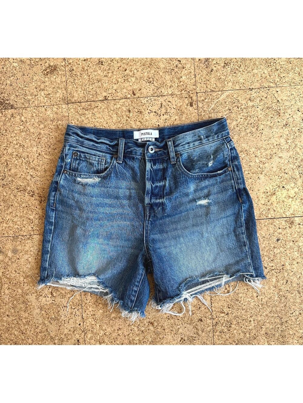 Pistola Distressed Devin High Rise Mom Cutoff Denim Shorts Sz 27 EUC 5" Inseam